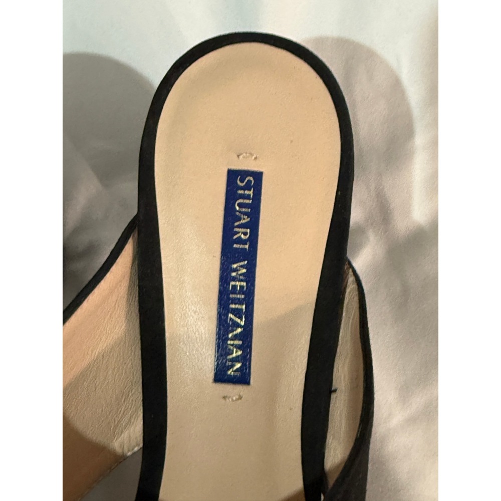 Stuart Weitzman Galene Black Suede Block Heel Mules Open Toe Sandals Spain 8.5 - Picture 8 of 10